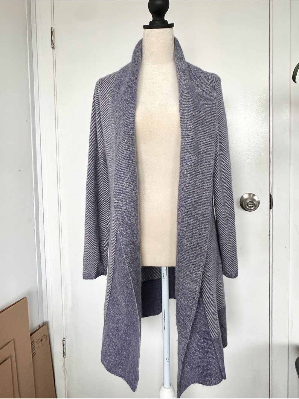Kenar Angora Blend Open-Front Shawl Collar Cardigan in Heather Lavender